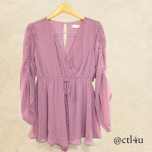 NWT Altar'd State Betsy Mauve Swiss Dot Whimsical Romper Coquette Fairycore Med